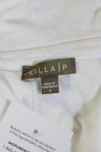 Lilla P Women Basic Button-Up White Collared Long Sleeve Viscose Top Size S