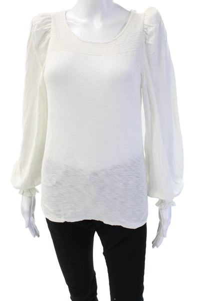 Nation LTD Womens Boho Square Neck Long Sleeve Pima Cotton Blouse White Size S