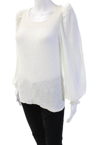 Nation LTD Womens Boho Square Neck Long Sleeve Pima Cotton Blouse White Size S