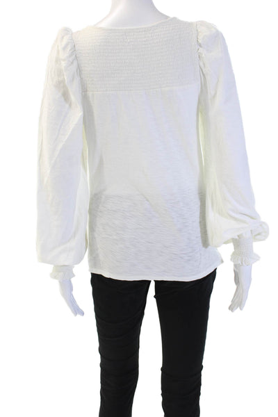 Nation LTD Womens Boho Square Neck Long Sleeve Pima Cotton Blouse White Size S