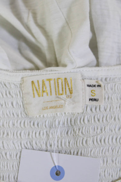 Nation LTD Womens Boho Square Neck Long Sleeve Pima Cotton Blouse White Size S