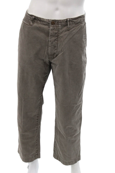 J Crew Mens Cropped Chino Pants Gray 100% Cotton Button Army Size 34