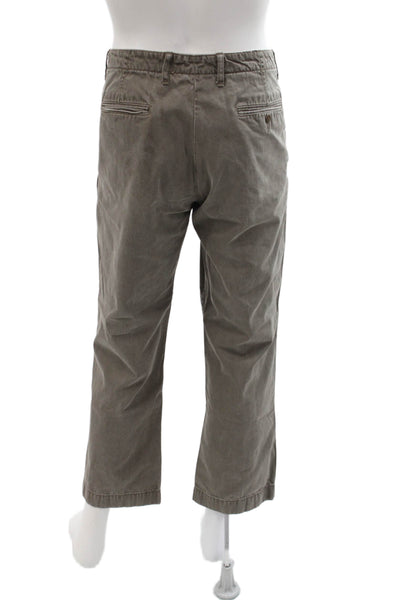 J Crew Mens Cropped Chino Pants Gray 100% Cotton Button Army Size 34