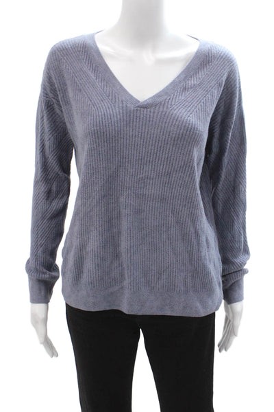 Barefoot Dreams® Unisex Gray Striped V-Neck Pullover Sweater Long Sleeve Size S