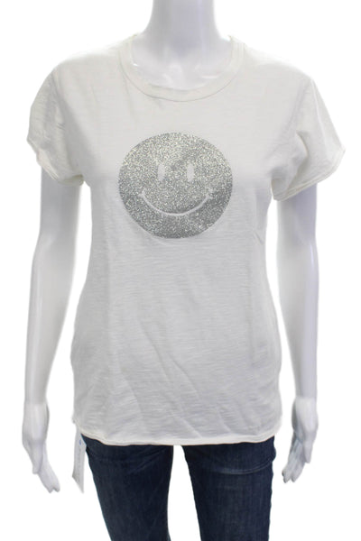 Unsweetened Womens Basic Graphic Tee White Cotton Crewneck Size XS