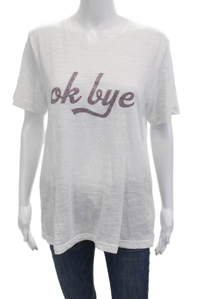 Unsweetened Women Basic White Quote Graphic Tee Crew Neck Short Sleeve Size M