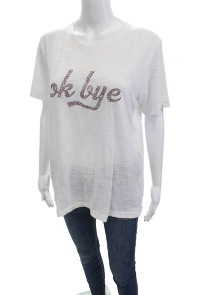 Unsweetened Women Basic White Quote Graphic Tee Crew Neck Short Sleeve Size M