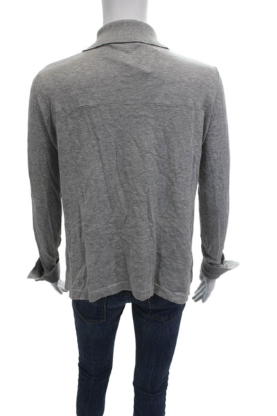 Minnie Rose Womens Basic Collared Button-Up Polo Gray Cotton Long Sleeve Size S