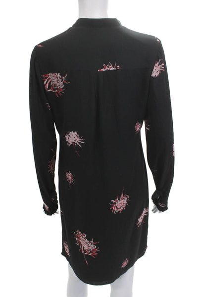 Yoana Baraschi Women Black Floral Mock Neck Shirt Dress Long Sleeve Size S
