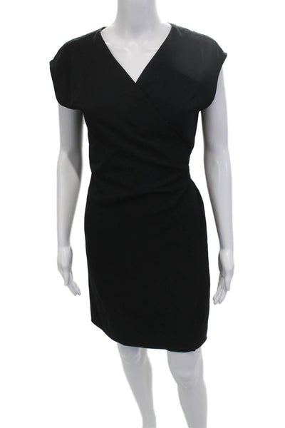 Everlane Women Sheath Wrap Dress Black V-Neck Short Sleeve Knee Length Size 2