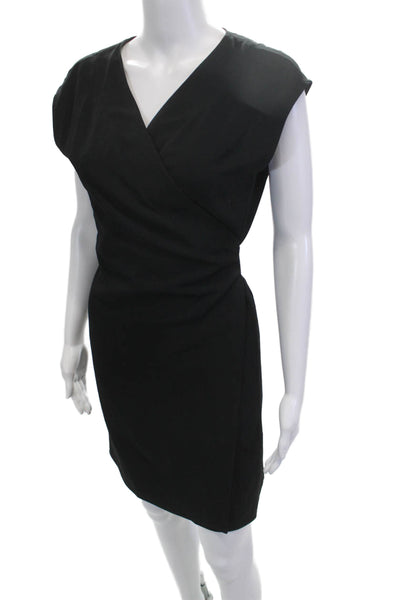 Everlane Women Sheath Wrap Dress Black V-Neck Short Sleeve Knee Length Size 2
