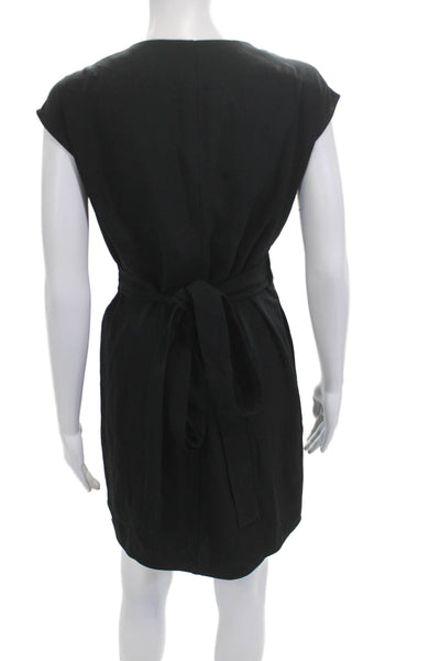 Everlane Women Sheath Wrap Dress Black V-Neck Short Sleeve Knee Length Size 2