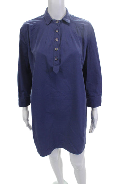Pomander Place Women Dark Blue Cotton Shirt Dress 3/4 Sleeve Knee Length Size S