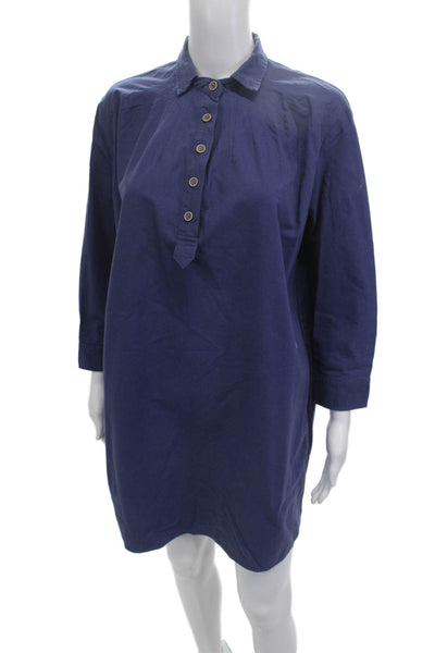 Pomander Place Women Dark Blue Cotton Shirt Dress 3/4 Sleeve Knee Length Size S