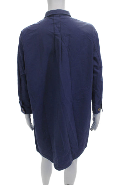 Pomander Place Women Dark Blue Cotton Shirt Dress 3/4 Sleeve Knee Length Size S