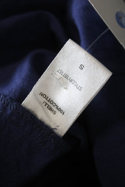 Pomander Place Women Dark Blue Cotton Shirt Dress 3/4 Sleeve Knee Length Size S