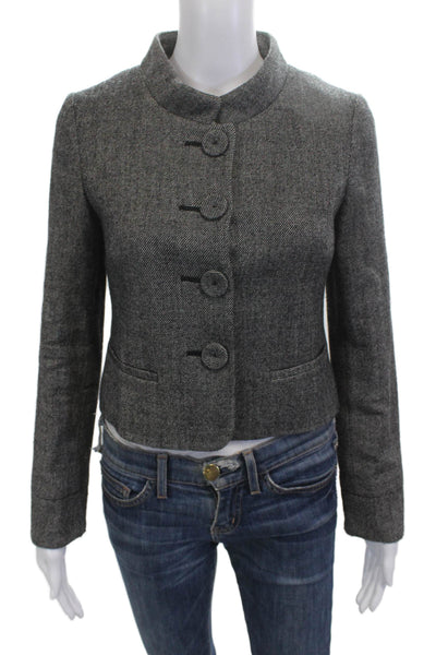Banana Republic Women Military Jacket Herringbone Dark Gray Wool Button Size 0P