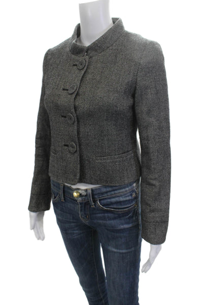 Banana Republic Women Military Jacket Herringbone Dark Gray Wool Button Size 0P