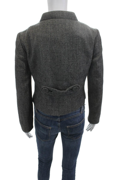 Banana Republic Women Military Jacket Herringbone Dark Gray Wool Button Size 0P