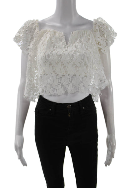 Mustard Seed Womens Cropped Floral White Boho Blouse Sleeveless Size S