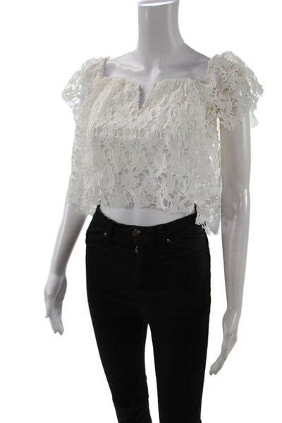 Mustard Seed Womens Cropped Floral White Boho Blouse Sleeveless Size S