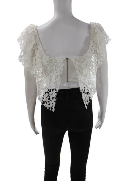 Mustard Seed Womens Cropped Floral White Boho Blouse Sleeveless Size S