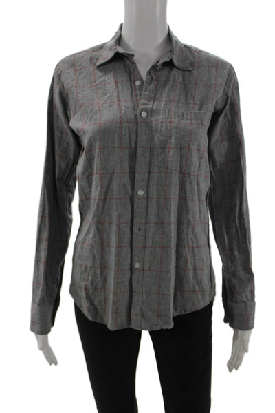 Steven Alan Women Gray Checked Cotton Collared Button Up Long Sleeve Size S