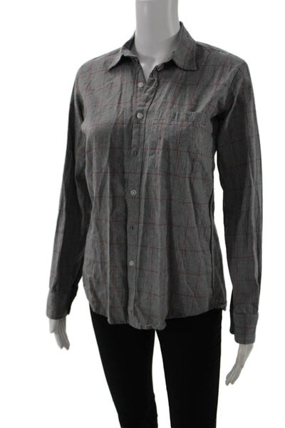 Steven Alan Women Gray Checked Cotton Collared Button Up Long Sleeve Size S