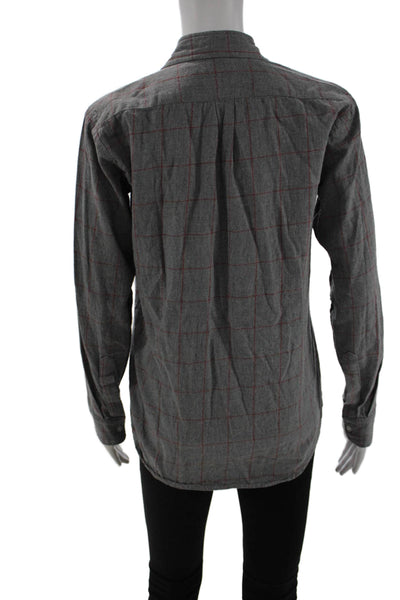 Steven Alan Women Gray Checked Cotton Collared Button Up Long Sleeve Size S