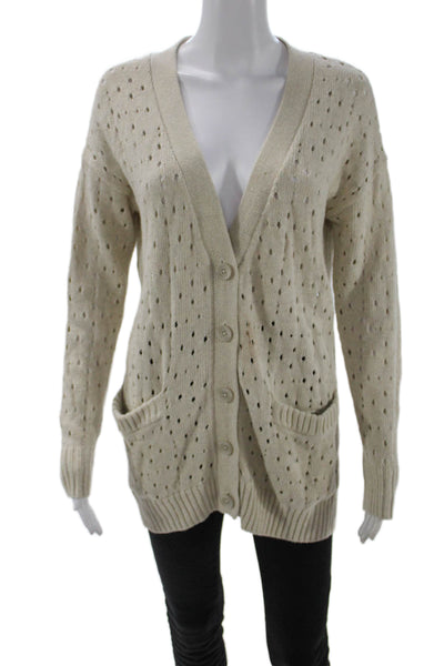 Cotton By Autumn Cashmere Unisex Cardigan Beige V Neck Button Size XS
