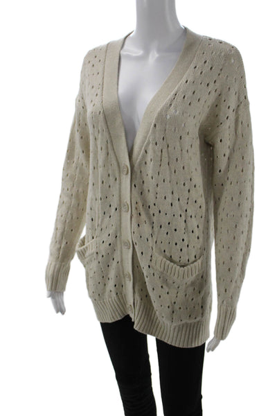 Cotton By Autumn Cashmere Unisex Cardigan Beige V Neck Button Size XS
