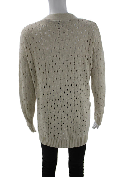 Cotton By Autumn Cashmere Unisex Cardigan Beige V Neck Button Size XS