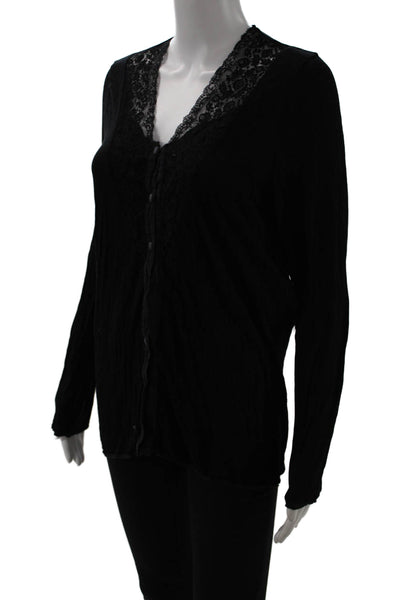 La Perla Womens Black V-Neck Button-Up Long Sleeve Modal Top Designer Size S