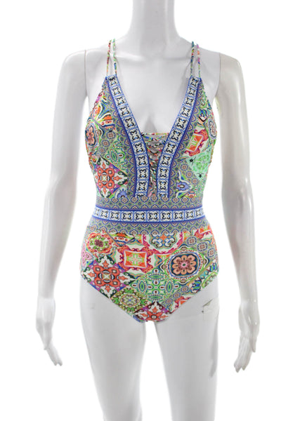 Nanette Lepore Women One Piece Swimsuit Blue Geometric Nylon Lycra Size XS