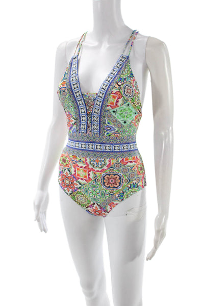 Nanette Lepore Women One Piece Swimsuit Blue Geometric Nylon Lycra Size XS