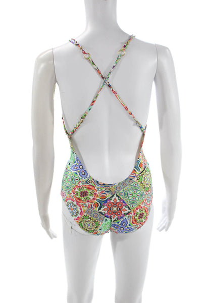 Nanette Lepore Women One Piece Swimsuit Blue Geometric Nylon Lycra Size XS