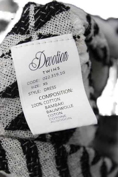 Devotion Women Black Cotton Kaftan V-Neck Long Sleeve Geometric Size XS