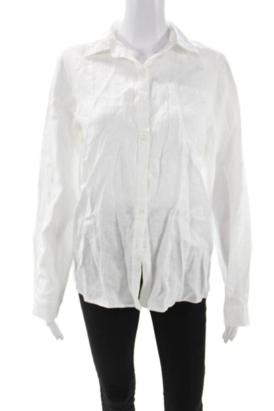 Muze Womens Collared Cotton Button Up Blouse White Long Sleeve Size M