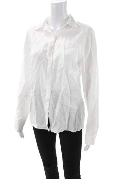 Muze Womens Collared Cotton Button Up Blouse White Long Sleeve Size M