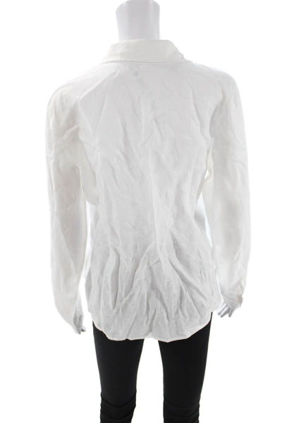 Muze Womens Collared Cotton Button Up Blouse White Long Sleeve Size M