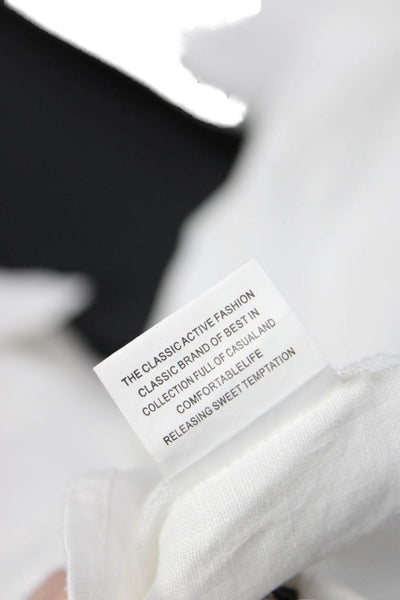Muze Womens Collared Cotton Button Up Blouse White Long Sleeve Size M