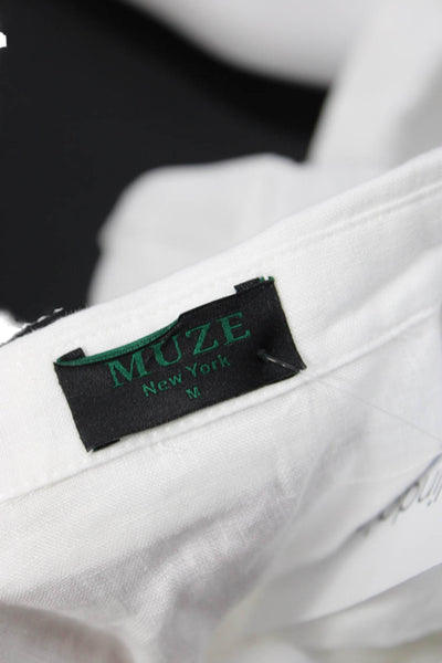 Muze Womens Collared Cotton Button Up Blouse White Long Sleeve Size M