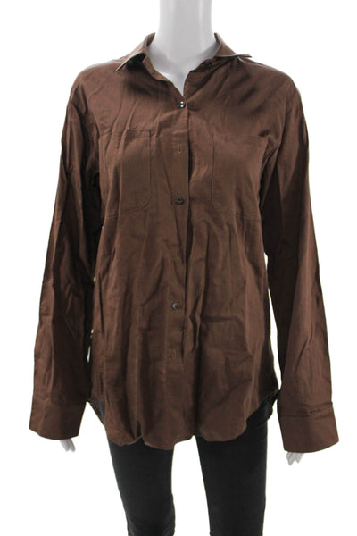 Stillwater Unisex Point Button-Up Cotton Collared Long Sleeve Brown Size S
