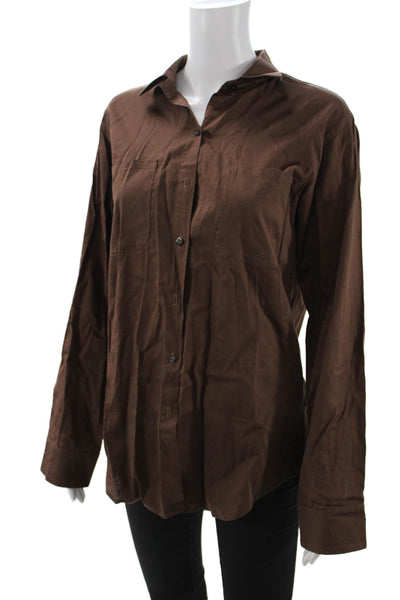 Stillwater Unisex Point Button-Up Cotton Collared Long Sleeve Brown Size S