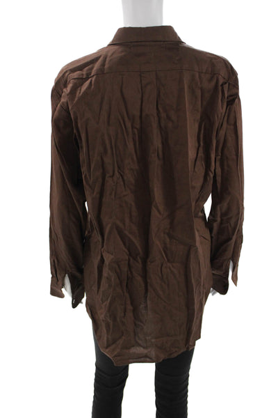 Stillwater Unisex Point Button-Up Cotton Collared Long Sleeve Brown Size S