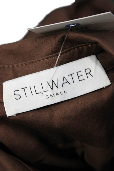 Stillwater Unisex Point Button-Up Cotton Collared Long Sleeve Brown Size S