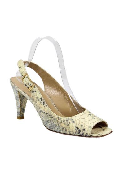 St. John Womens Snakeskin Print Theta Slingbacks Stone Washed White Size 9