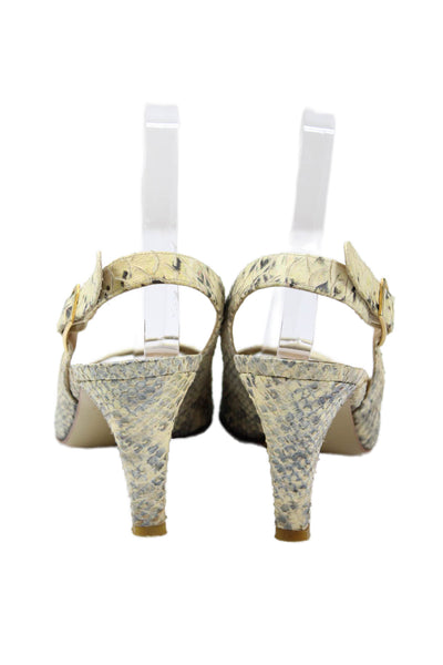 St. John Womens Snakeskin Print Theta Slingbacks Stone Washed White Size 9