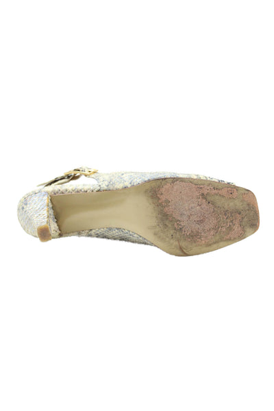 St. John Womens Snakeskin Print Theta Slingbacks Stone Washed White Size 9