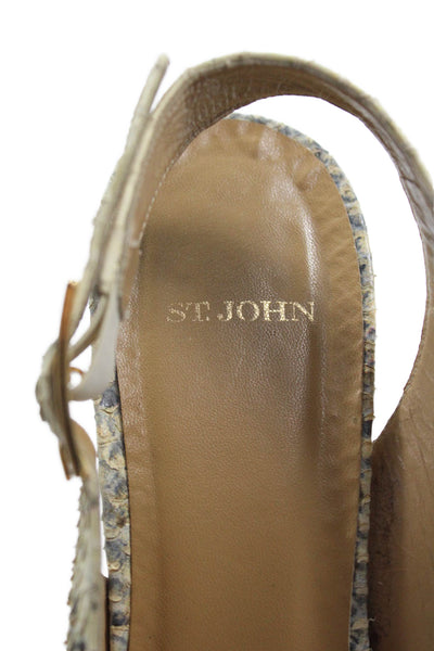 St. John Womens Snakeskin Print Theta Slingbacks Stone Washed White Size 9